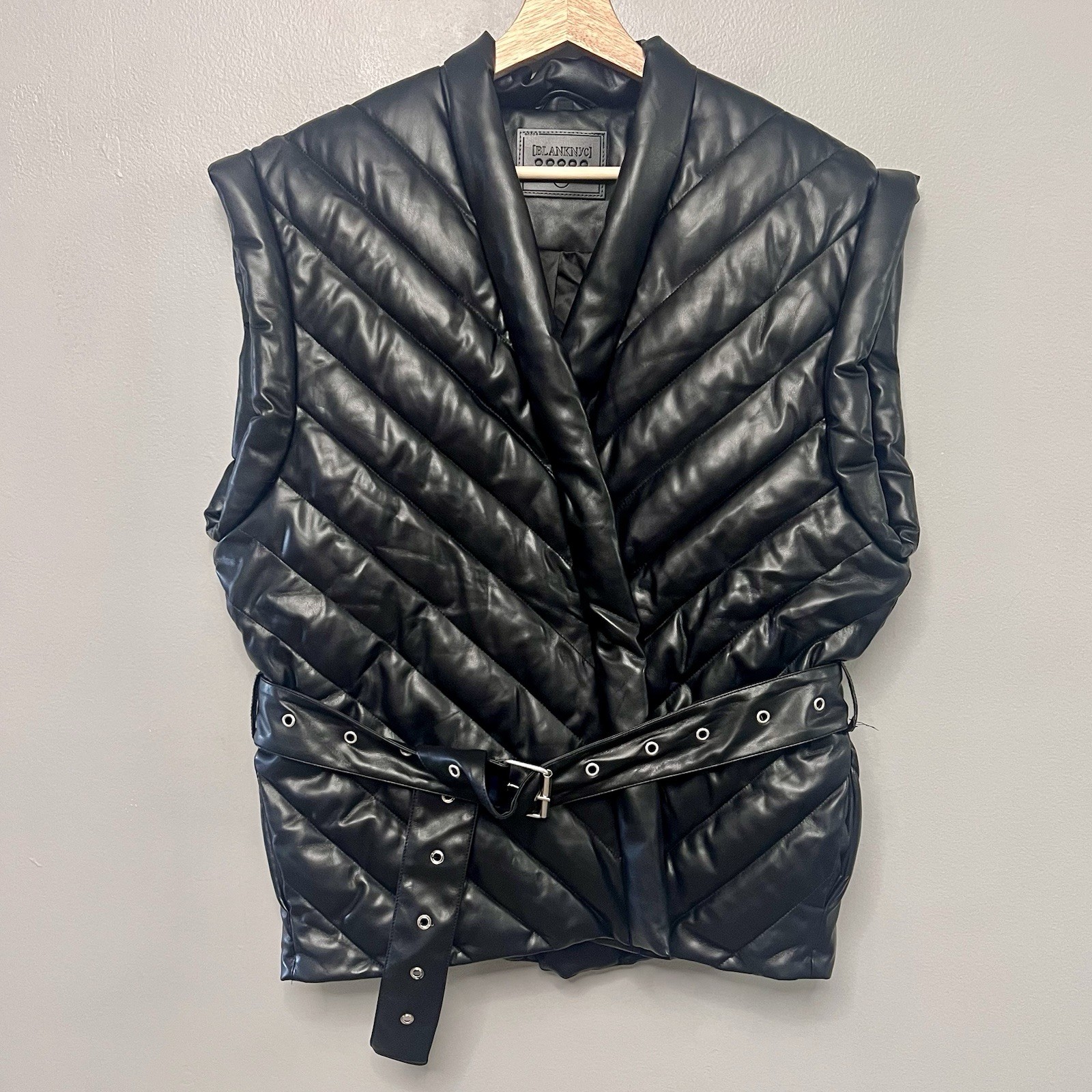 Blank NYC Black Belted Vegan Leather Under The Radar Quilted Vest Medium Blank NYC Black Belted Vegan Leather Under The Radar Quilted Vest Medium