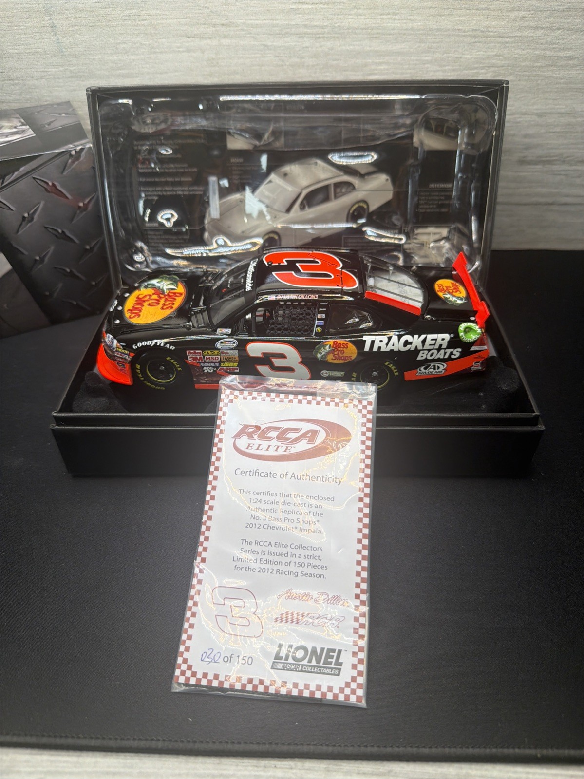 LIONEL RCCA ELITE 1:24 Austin Dillon #3 Bass Pro 2012 Impala 30/150 New Cert