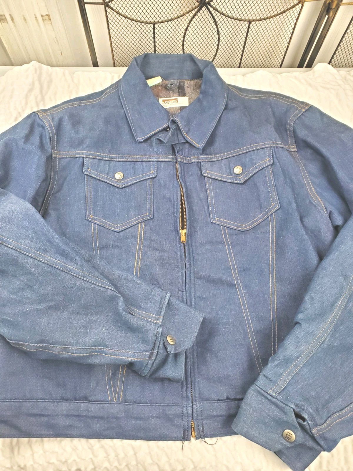 Vtg 70s Montgomery Ward 101 Denim Jacket Blanket Lined Size 48 Zip  