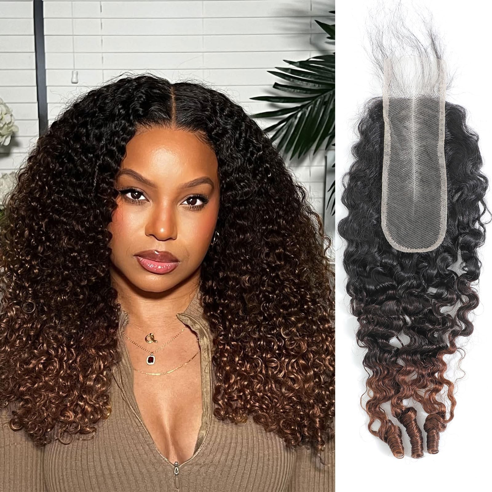 DSEKCAIN T1B/2/30 Burmese Curly Lace Closure 2x6 12 Inch Human Hair