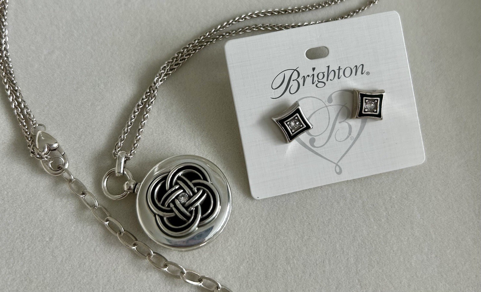 Brighton Interlok Locket Rev Long Necklace & Alcazar Earrings w/Black Enamel NWT Brighton Interlok Locket Rev Long Necklace & Alcazar Earrings w/Black Enamel NWT