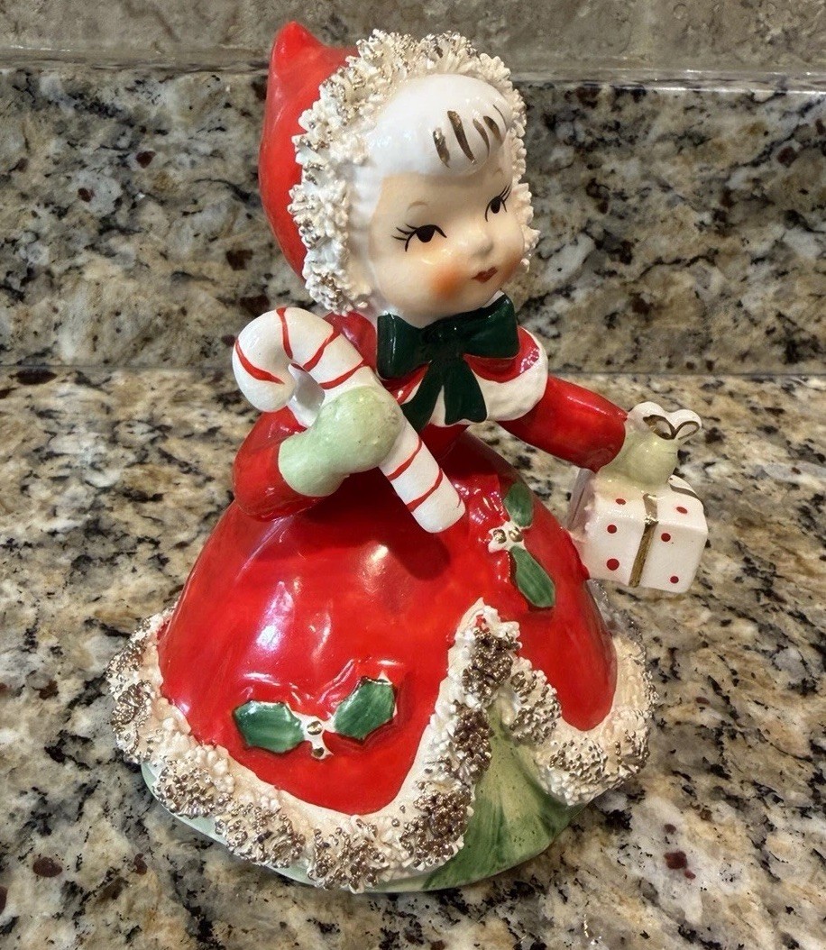 Vintage 1950's SHAFFORD Japan Ceramic Christmas Girl Figurine MCM 4 Vintage 1950's SHAFFORD Japan Ceramic Christmas Girl Figurine MCM 4
