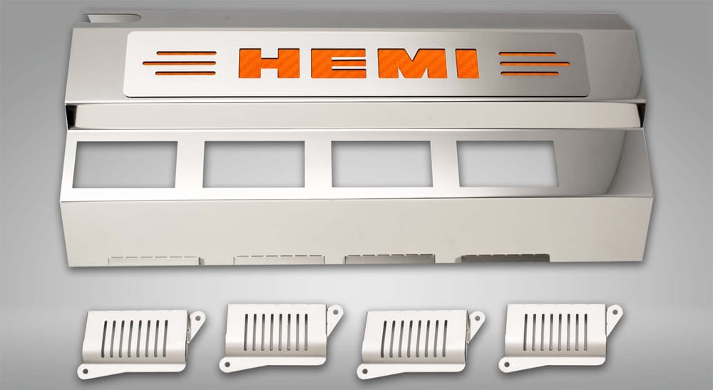 11pc Fuel Rail/Coil Covers w/Orange Carbon Fiber 