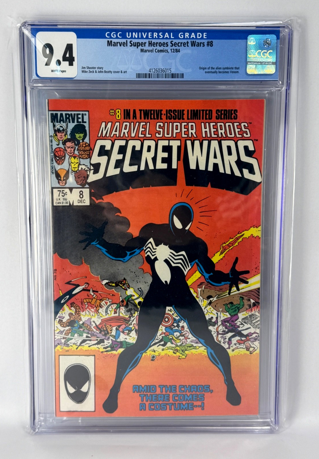 Marvel Super-Heroes: SECRET WARS #8 CGC NM 9.4 White Pages 1st Black Suit