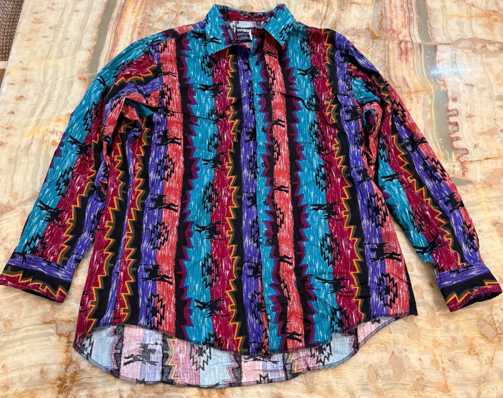 VTG Wrangler Western Brushpopper Shirt Long Sleeve Multicolor Regular Fit XL