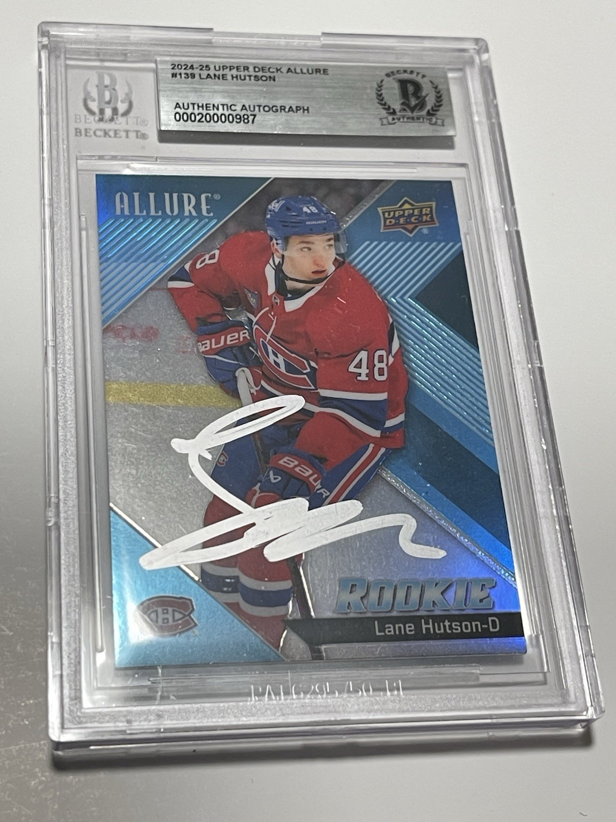 Lane Hutson Signed Card Upper Deck Allure UD Slabbed Beckett BAS IP Auto b