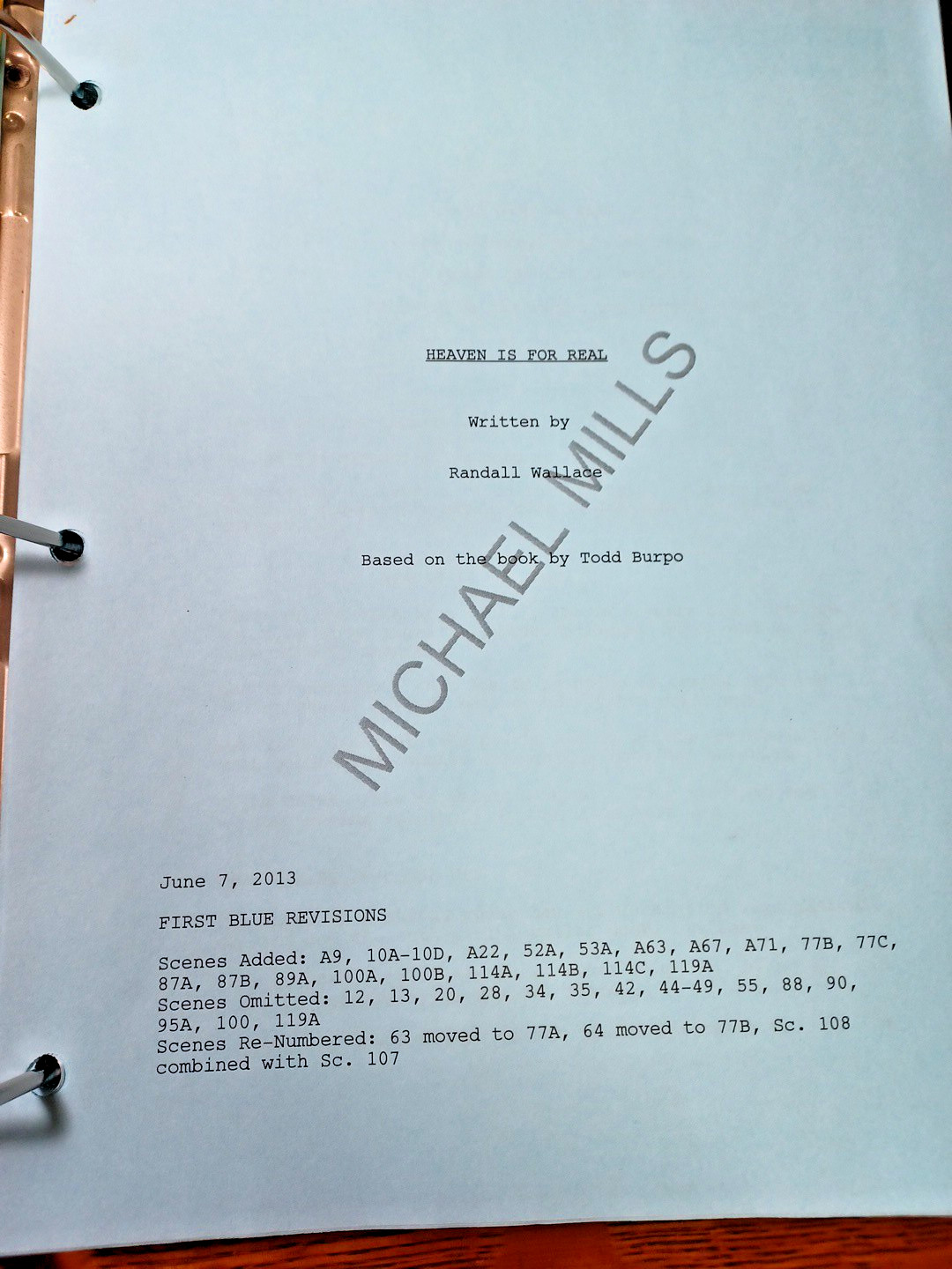 2013 Heaven is for Real Script + Cast + Schedules +Crew Randall Wallace JRR40
