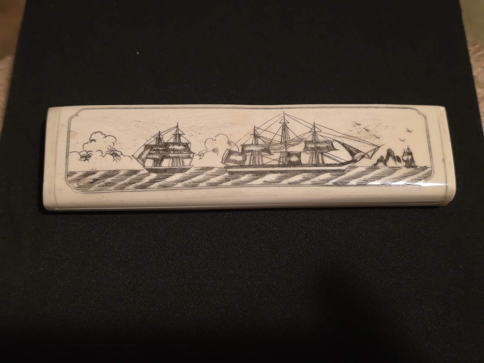 Vintage Scrimshaw Bone Box