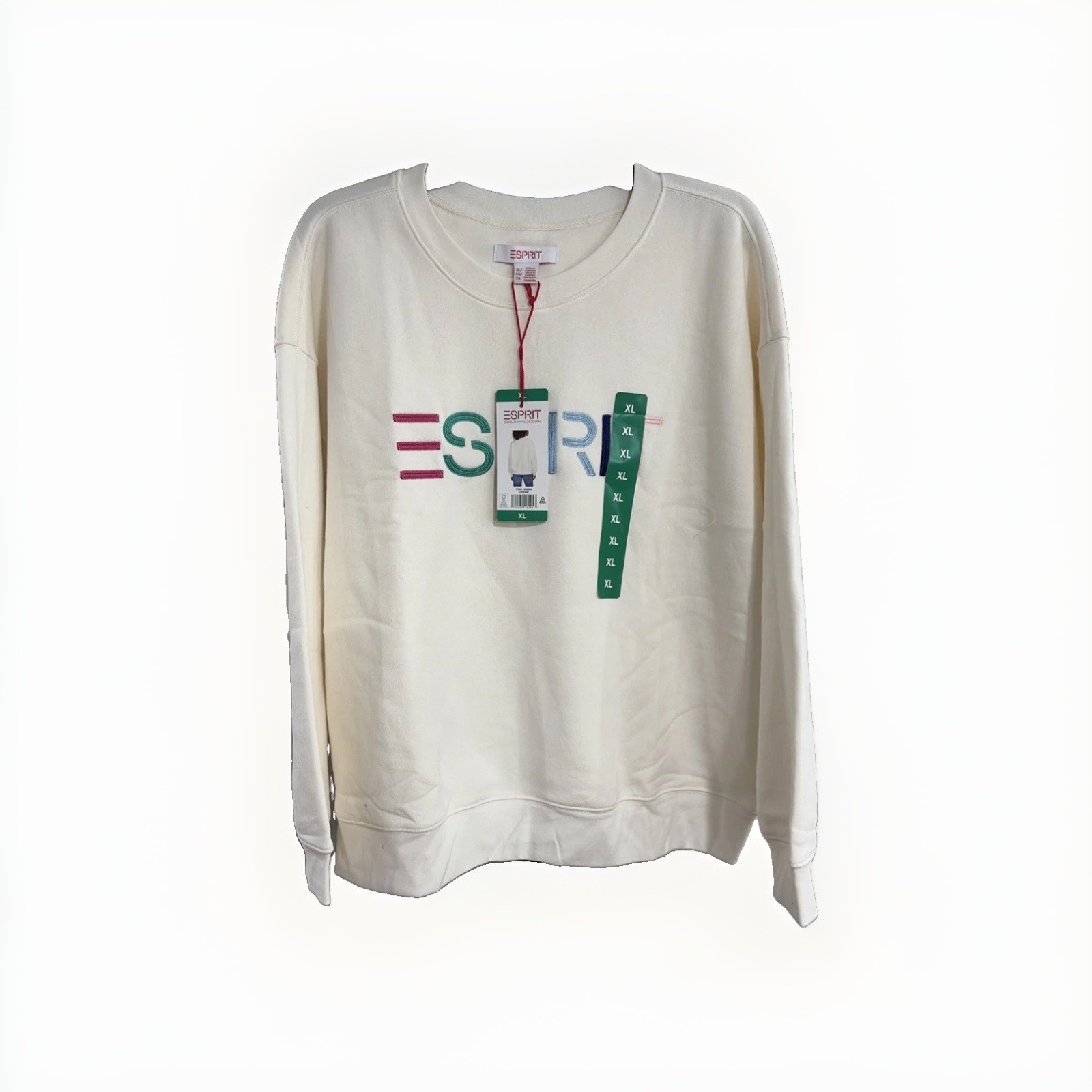 Esprit Women\'s Logo Fleece Crewneck Sweatshirt Cream Viral 80\'s Costco XL NEW Esprit Women\'s Logo Fleece Crewneck Sweatshirt Cream Viral 80\'s Costco XL NEW