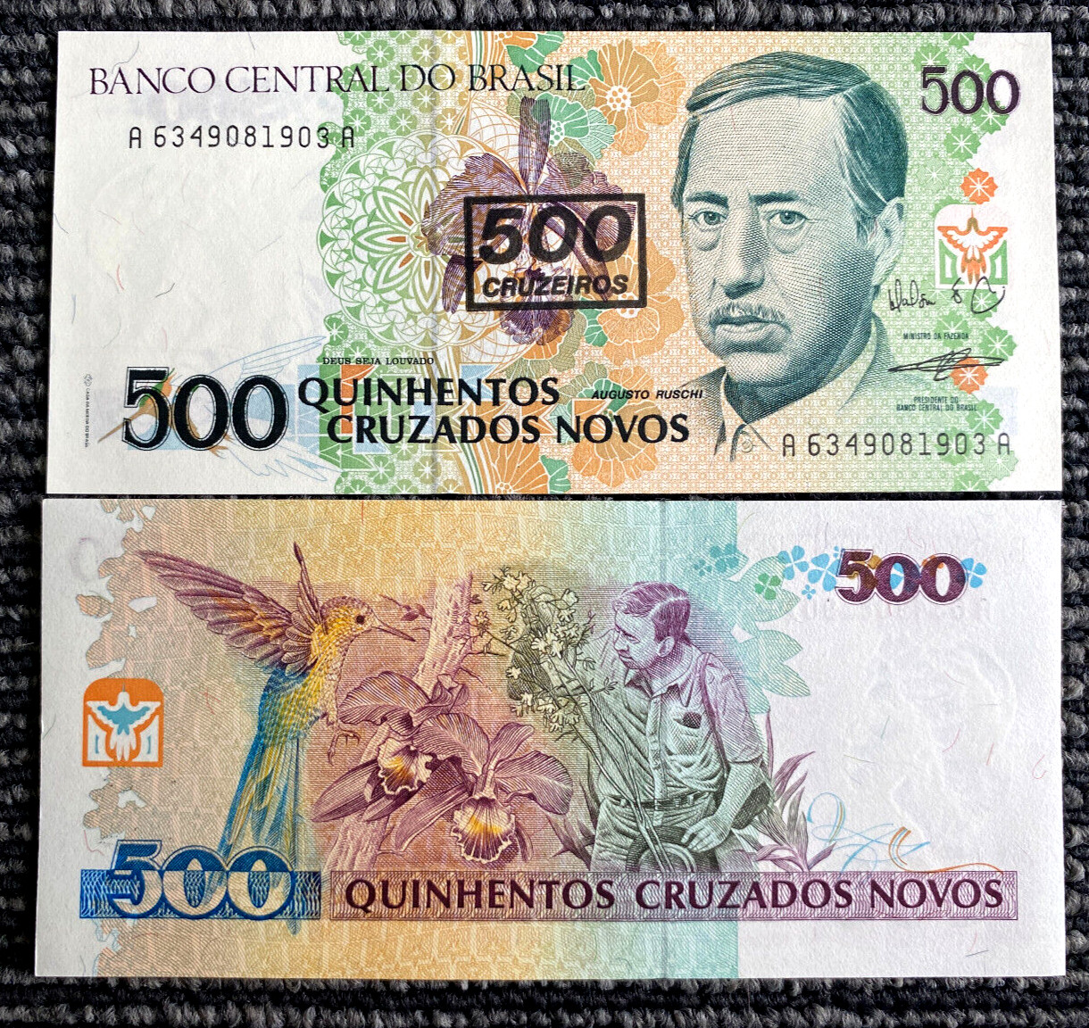 Brazil 500 Cruzeiros on 500 1990 Banknote World Paper Money UNC Currency Bill Brazil 500 Cruzeiros on 500 1990 Banknote World Paper Money UNC Currency Bill