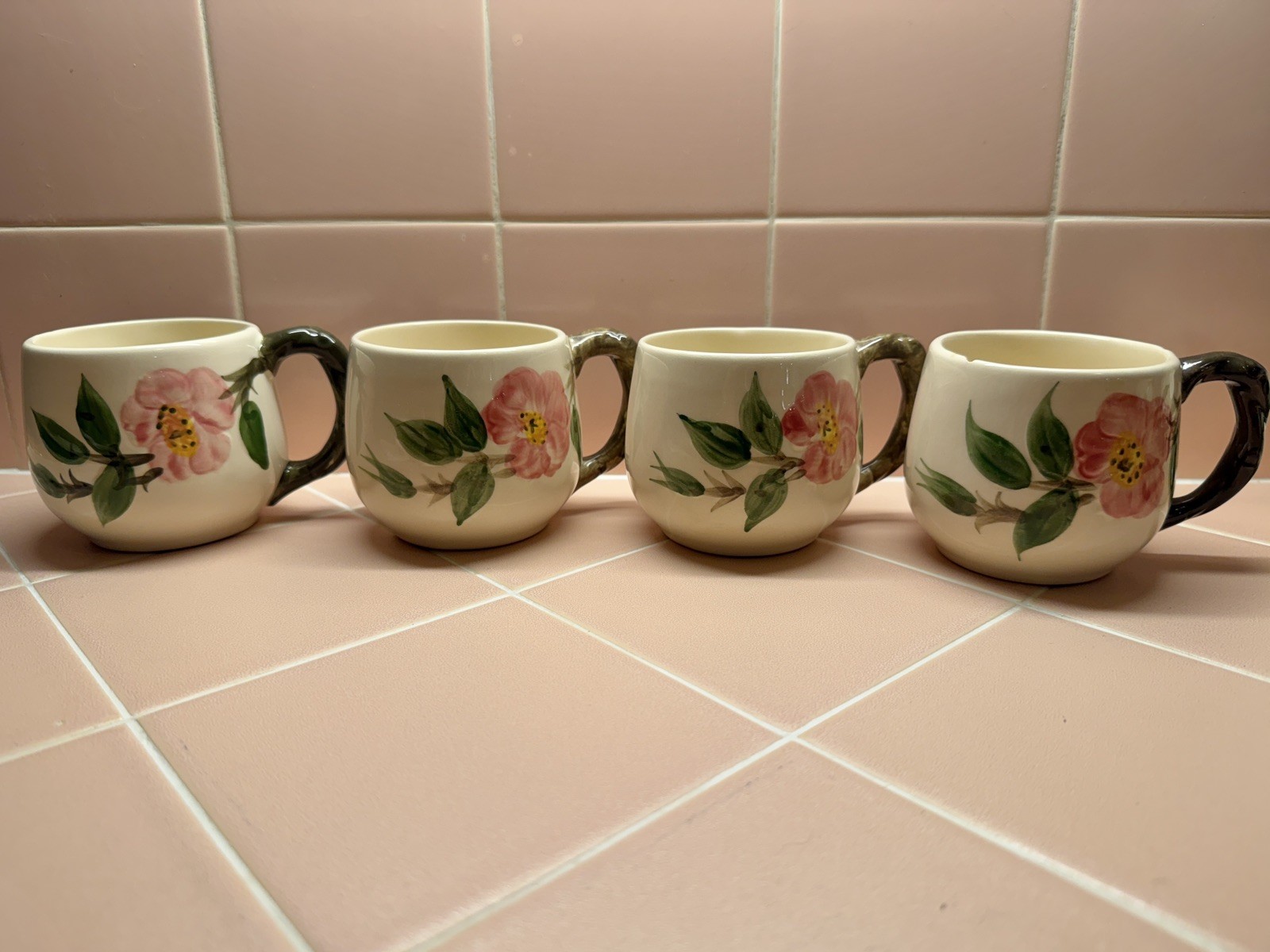 LOT 4 Franciscan Desert Rose Mugs Cups California 1/2 Moon, Flying F Markings