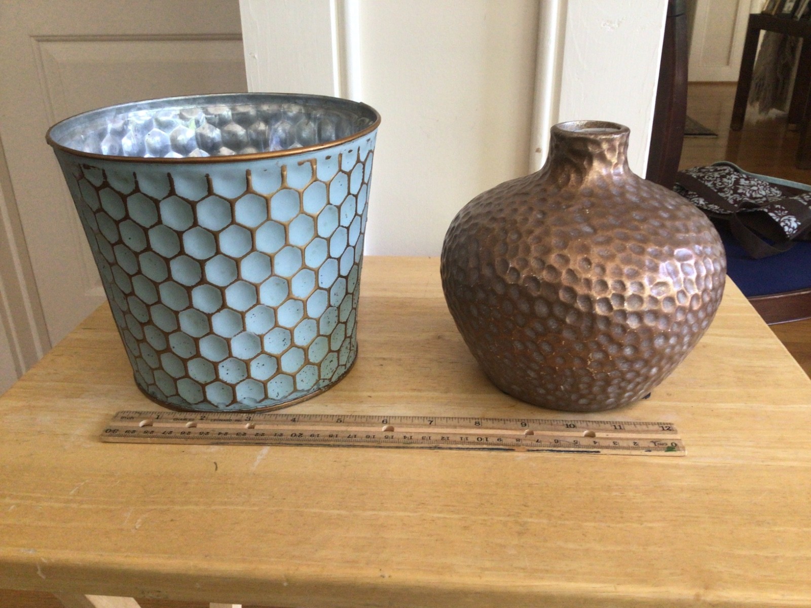 Vtg Copper Colored Vase 5.5” + ice bucket/ planter both very unusual & cool Vtg Copper Colored Vase 5.5” + ice bucket/ planter both very unusual & cool