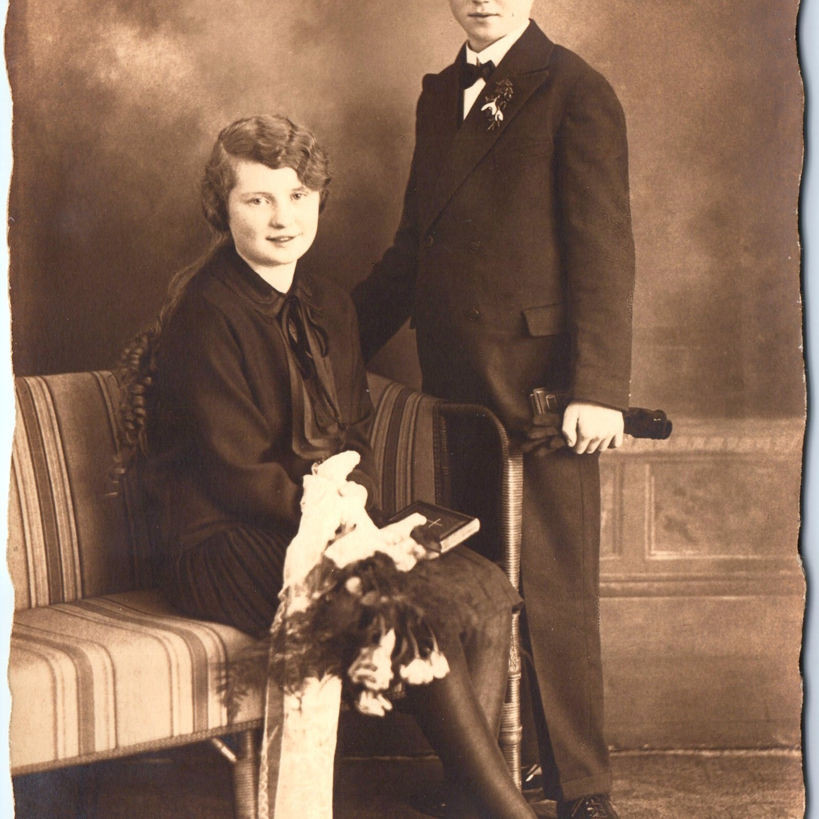 c1920s Berlin, Germany Confirmation Boy Girl RPPC Real Photo Portrait Bosse PC