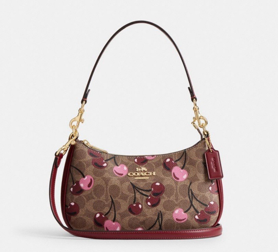 NWT COACH Teri Signature Leather Shoulder Bag With Cherry Print CY694