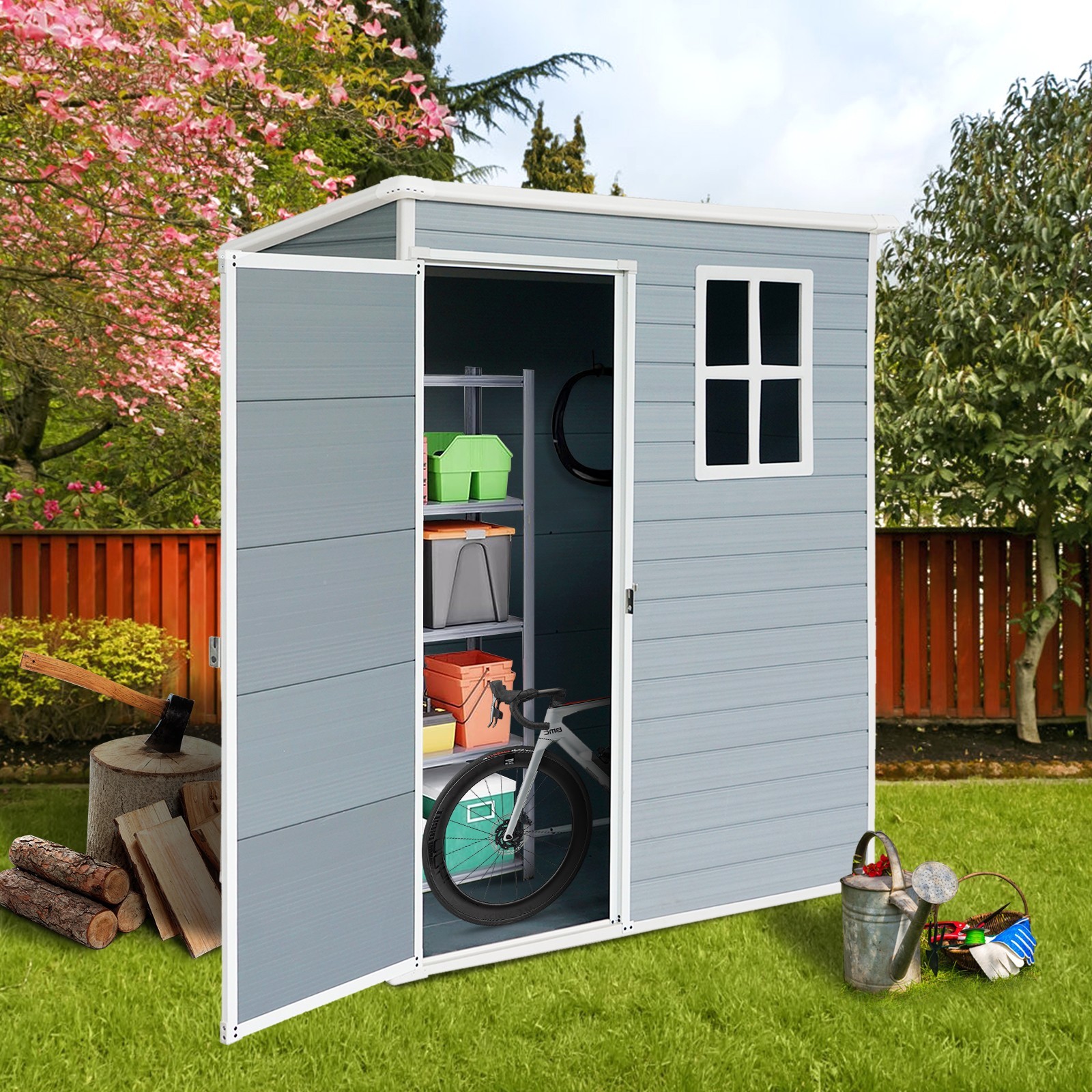 5x3FT Resin Outdoor Storage Shed Plastic Garden Shed with Floor & Lockable Door