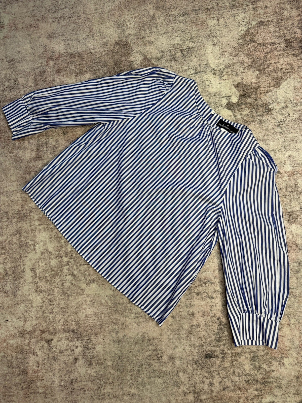 Pomander Place Blue White Striped Cotton Blouse Top Size XS Tuckernuck
