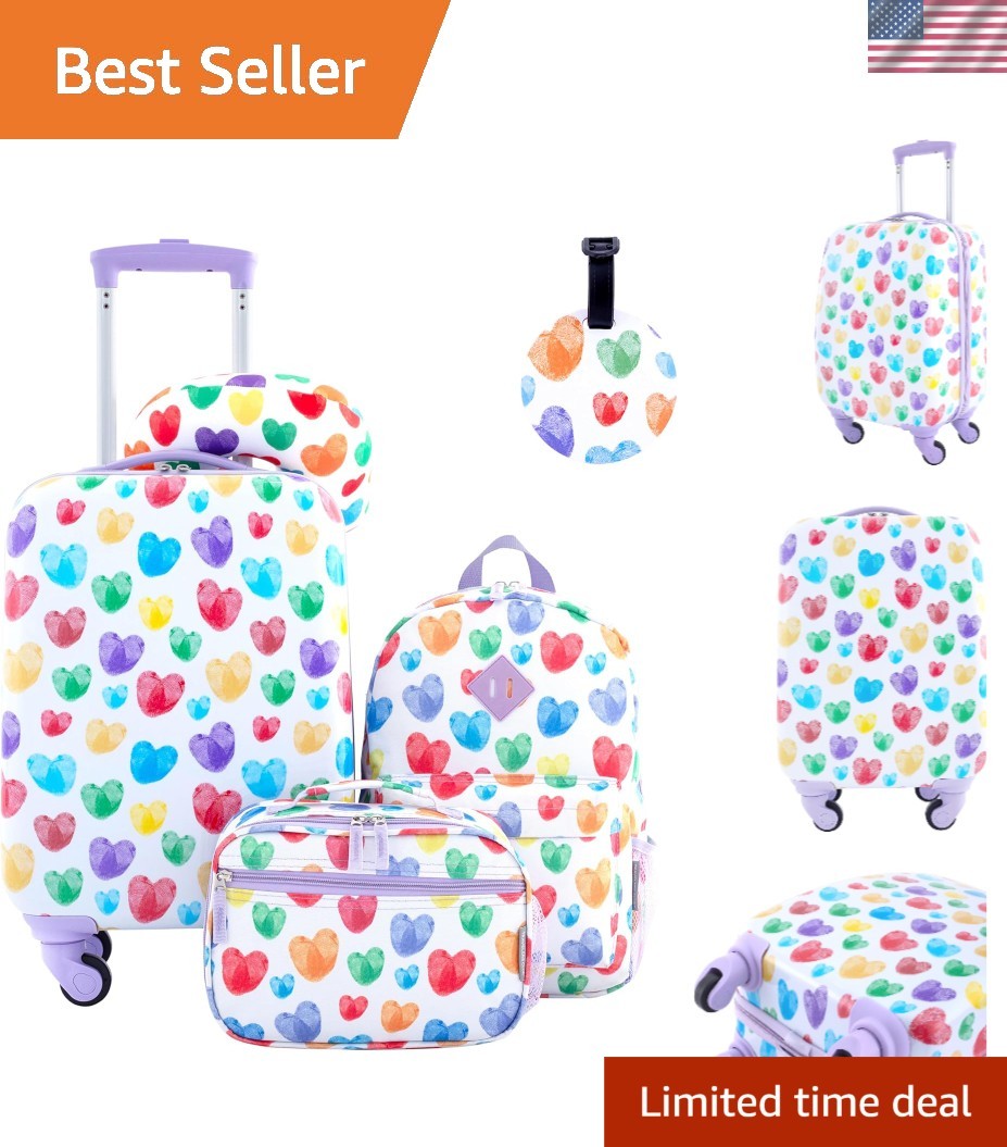 Elegant 5-Piece Kids\' Luggage Set with Thumbprint Heart - Perfect for Travel