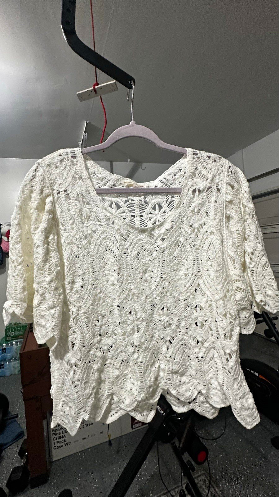Solitaire L White Floral Crochet Scoop Neck Sheer 3/4 Sleeve Top Women’s Solitaire L White Floral Crochet Scoop Neck Sheer 3/4 Sleeve Top Women’s