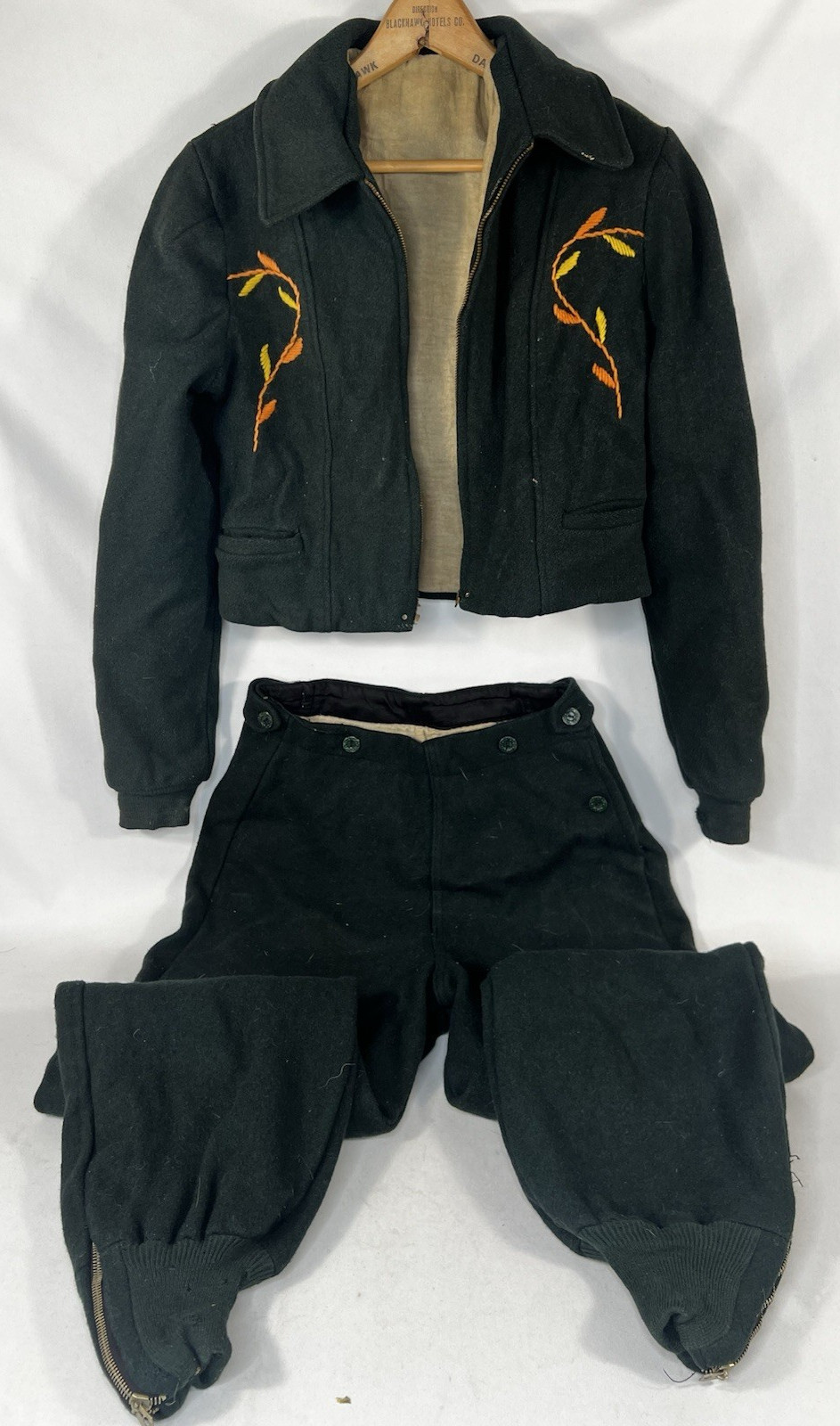 Vtg 1920s Womens Wool Knickers Jacket Set Pants Embroidered Sporting Camp Suit