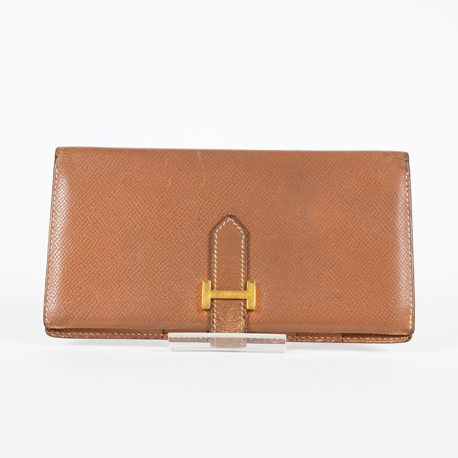 Hermes Bearn Soufflet Brown Leather Long Wallet Gold Hardware Used 08E022090008
