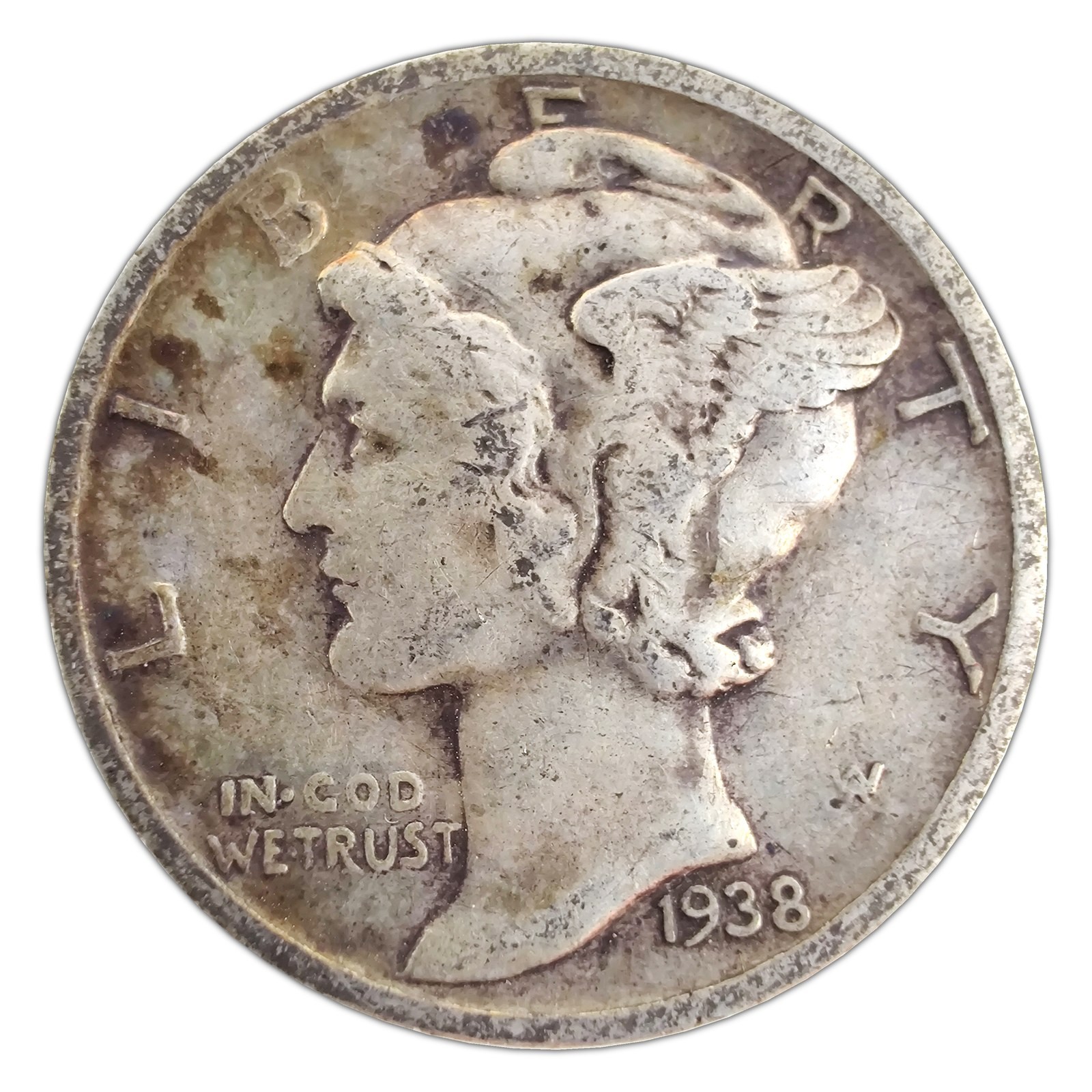 1938-S Mercury Dime F Fine 90% Silver 1938-S Mercury Dime F Fine 90% Silver