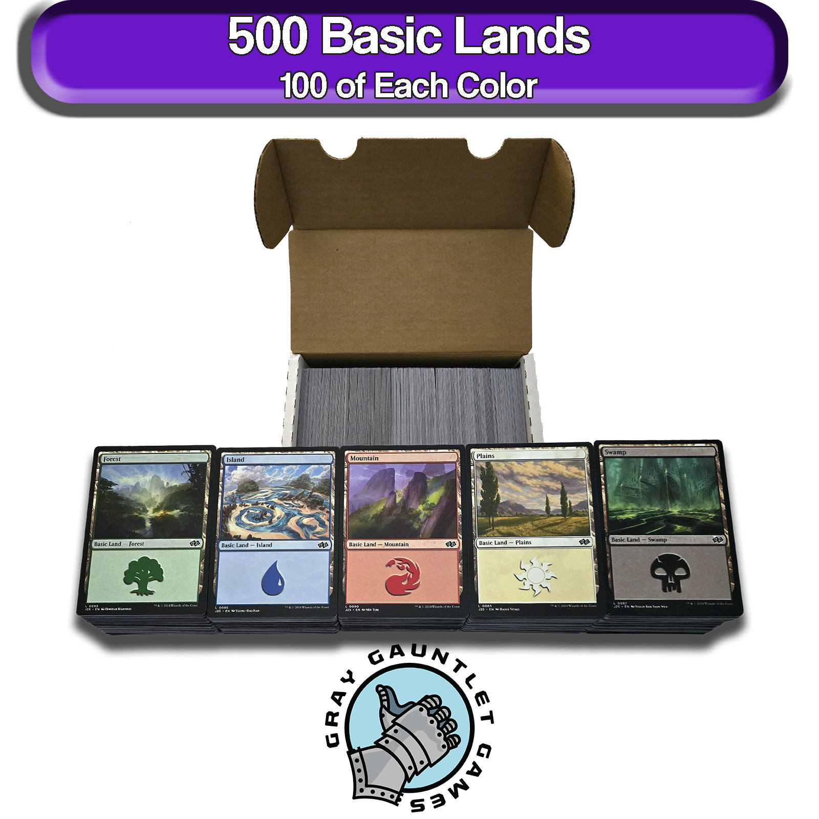 500 Basic Lands MTG - 100 of Each Color Magic The Gathering Bulk Lot Set Mana