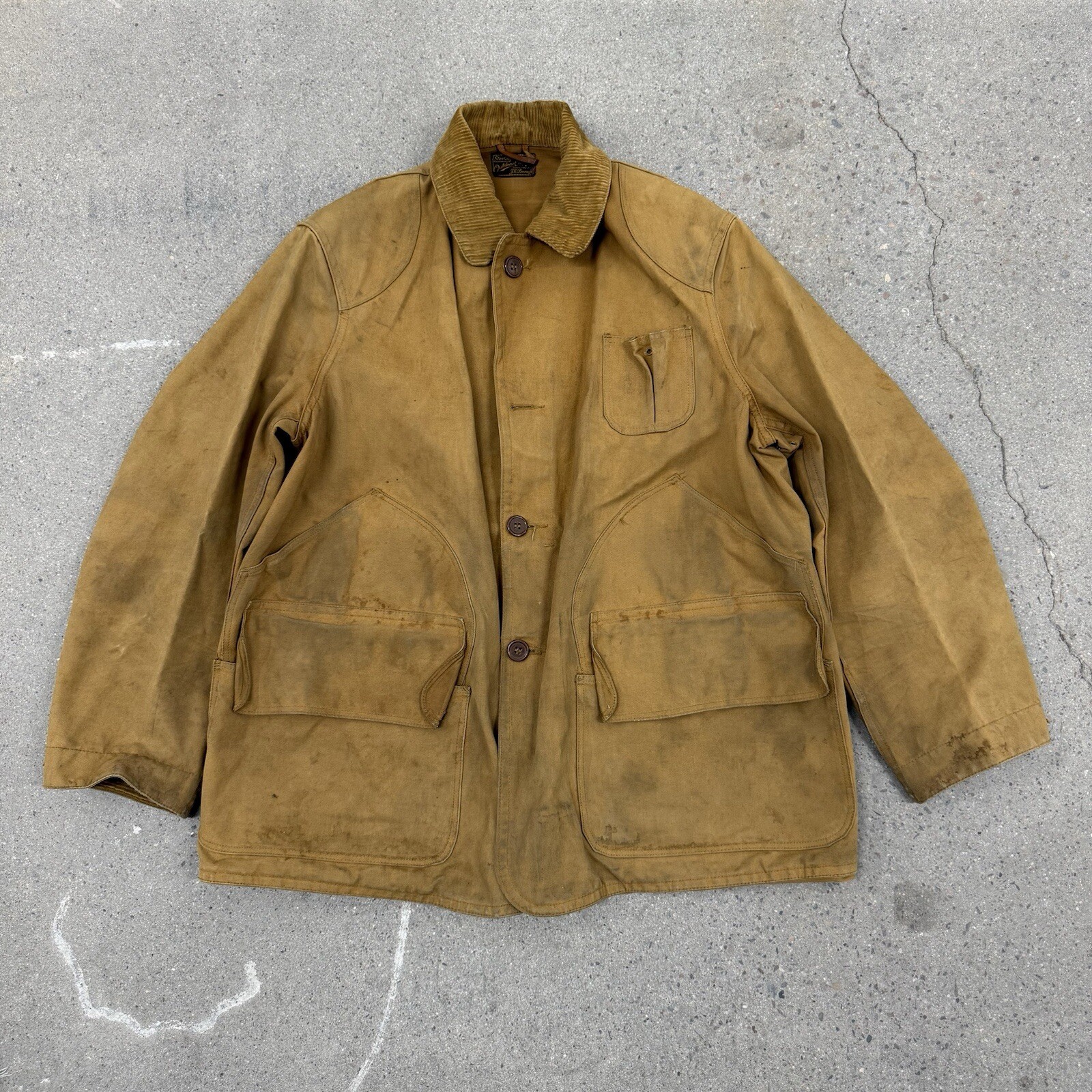 Vintage JC Penney Jacket Mens M Tan Canvas Hunting Barn Chore Coat 1940s 40s