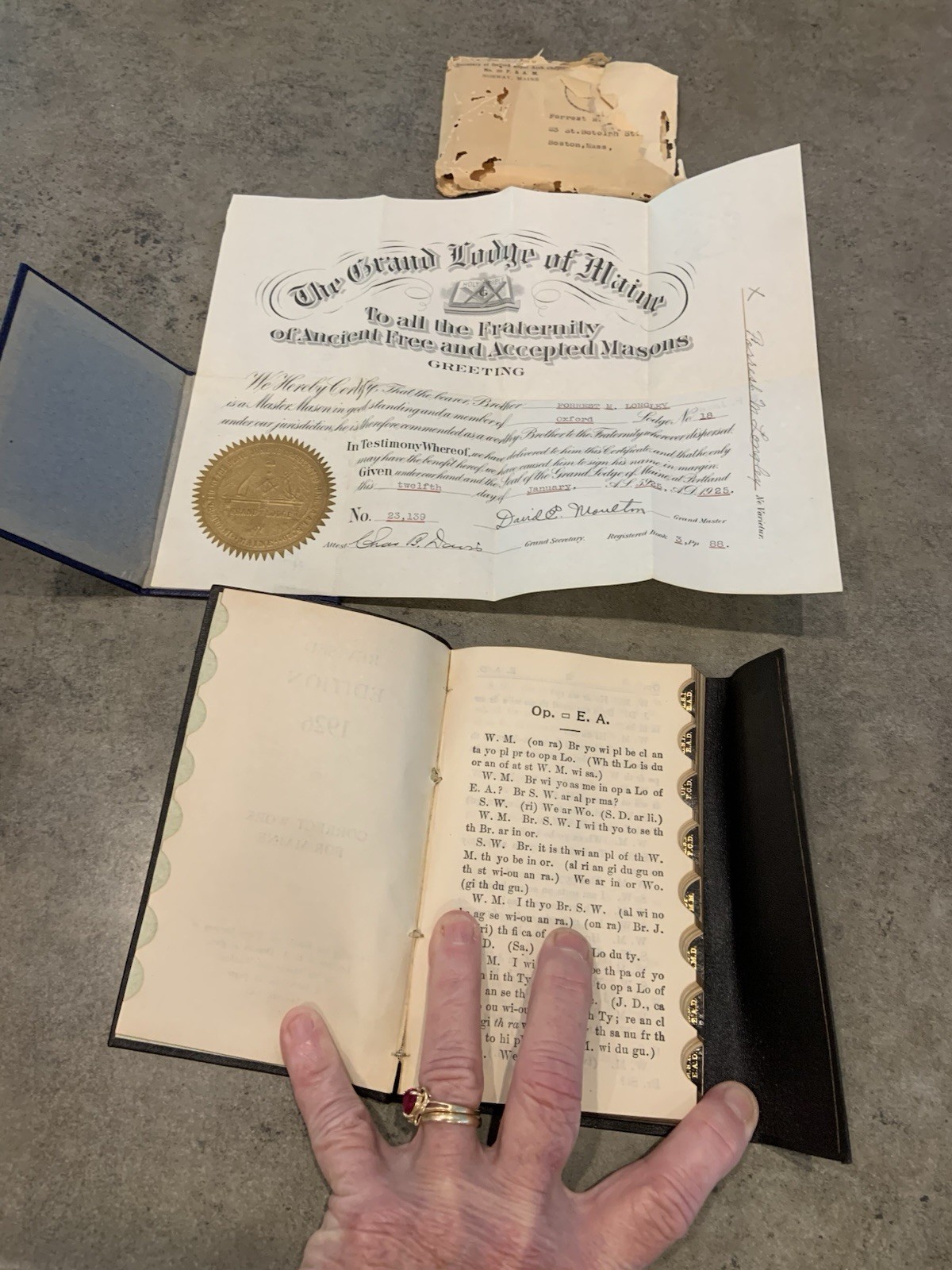Antique Master Mason Certificate 1925 Maine W/Holder & Ritual Code Cipher Book Antique Master Mason Certificate 1925 Maine W/Holder & Ritual Code Cipher Book