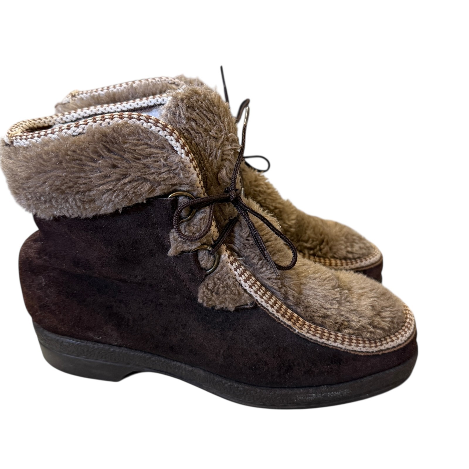 Yodelers Vintage 70s Brown Suede Leather Fur Lined Snow Boots Women\'s size 6