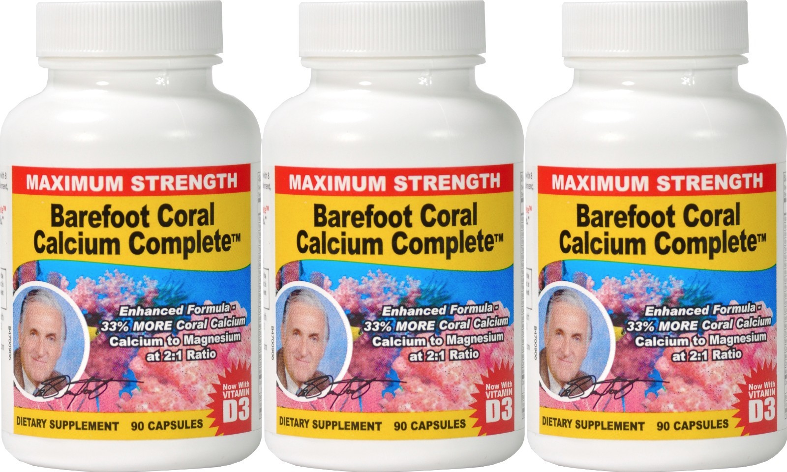 Barefoot Coral Calcium Complete 3 Pack - Bob Barefoot 90 Count - Coral Calcium