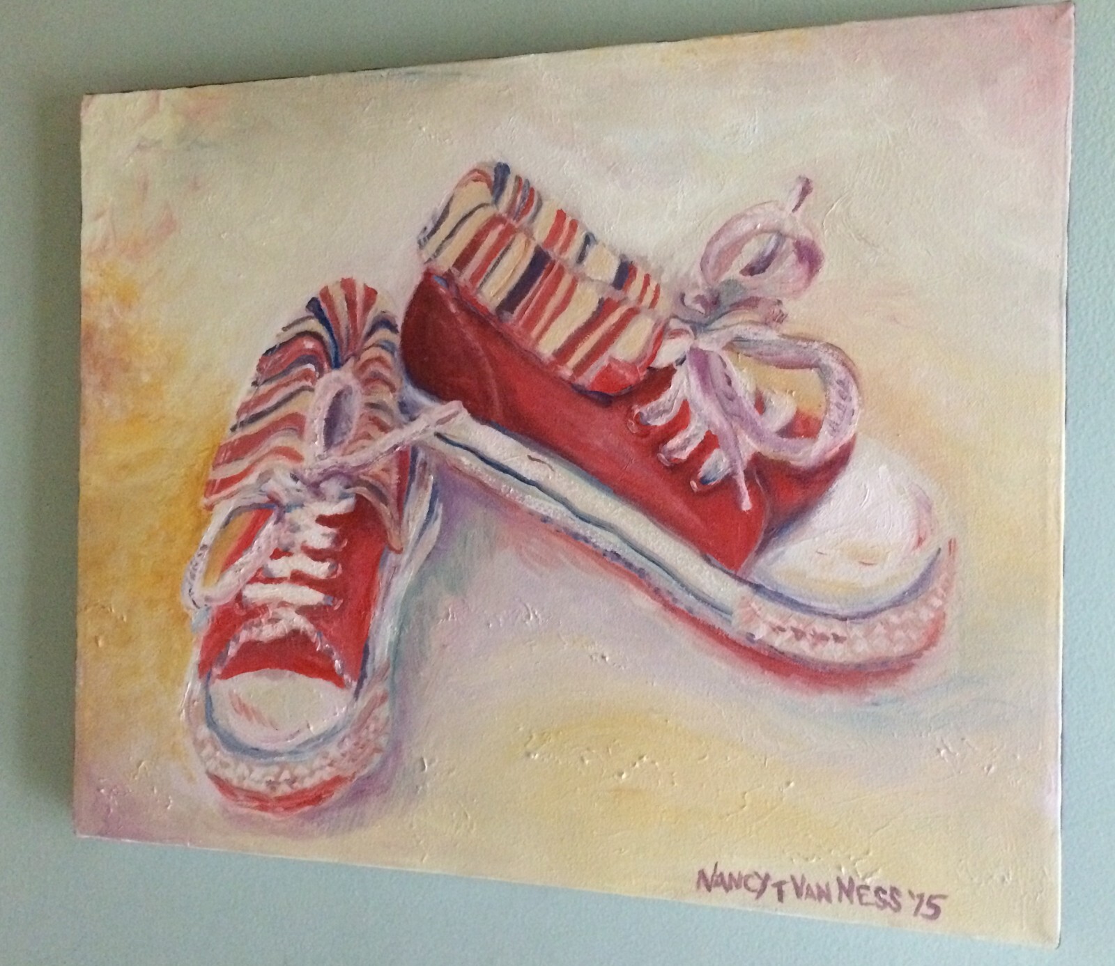 Red Sneakers, Original Oil Painting