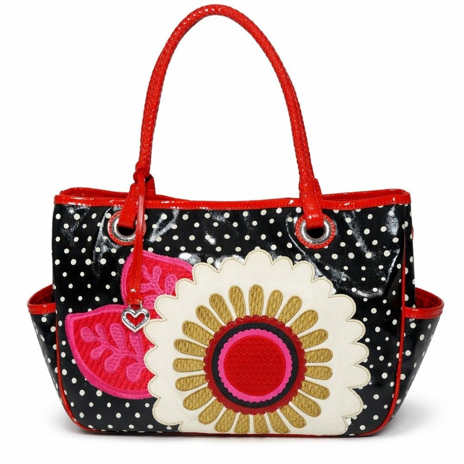$290 Brighton Gilly Flower Applique Tote Polka Dot Leather NWOT