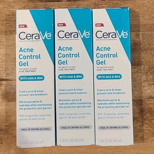 3 Pack CeraVe Acne Control Gel 1.35 oz  w/AHA & BHA  2%Salicylic Acid Exp 2027
