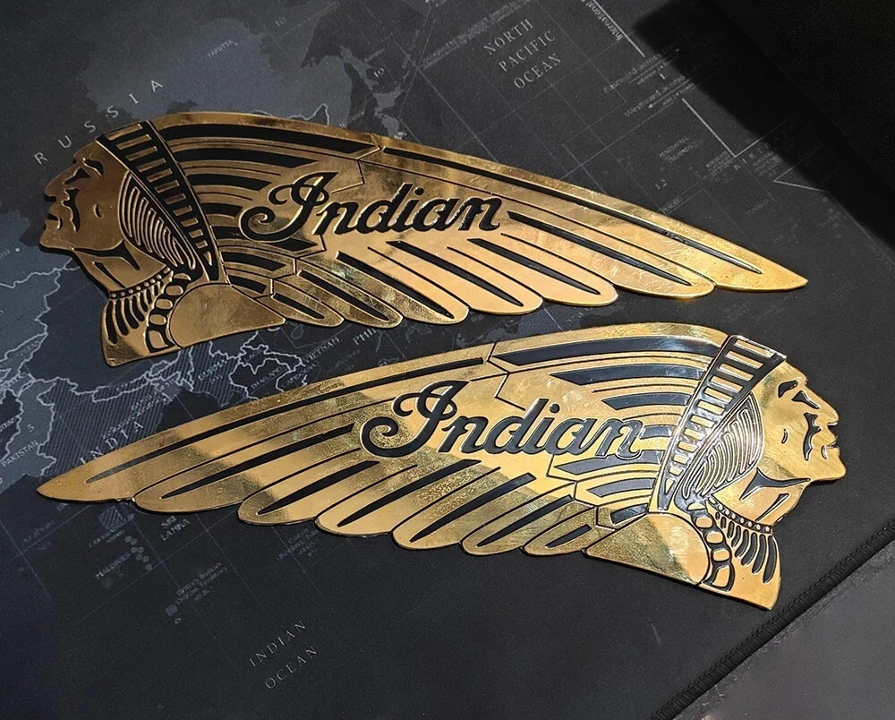 2X Big Indian Badge Set Indian Chief Scout Motorcycle Plate Brass Metal