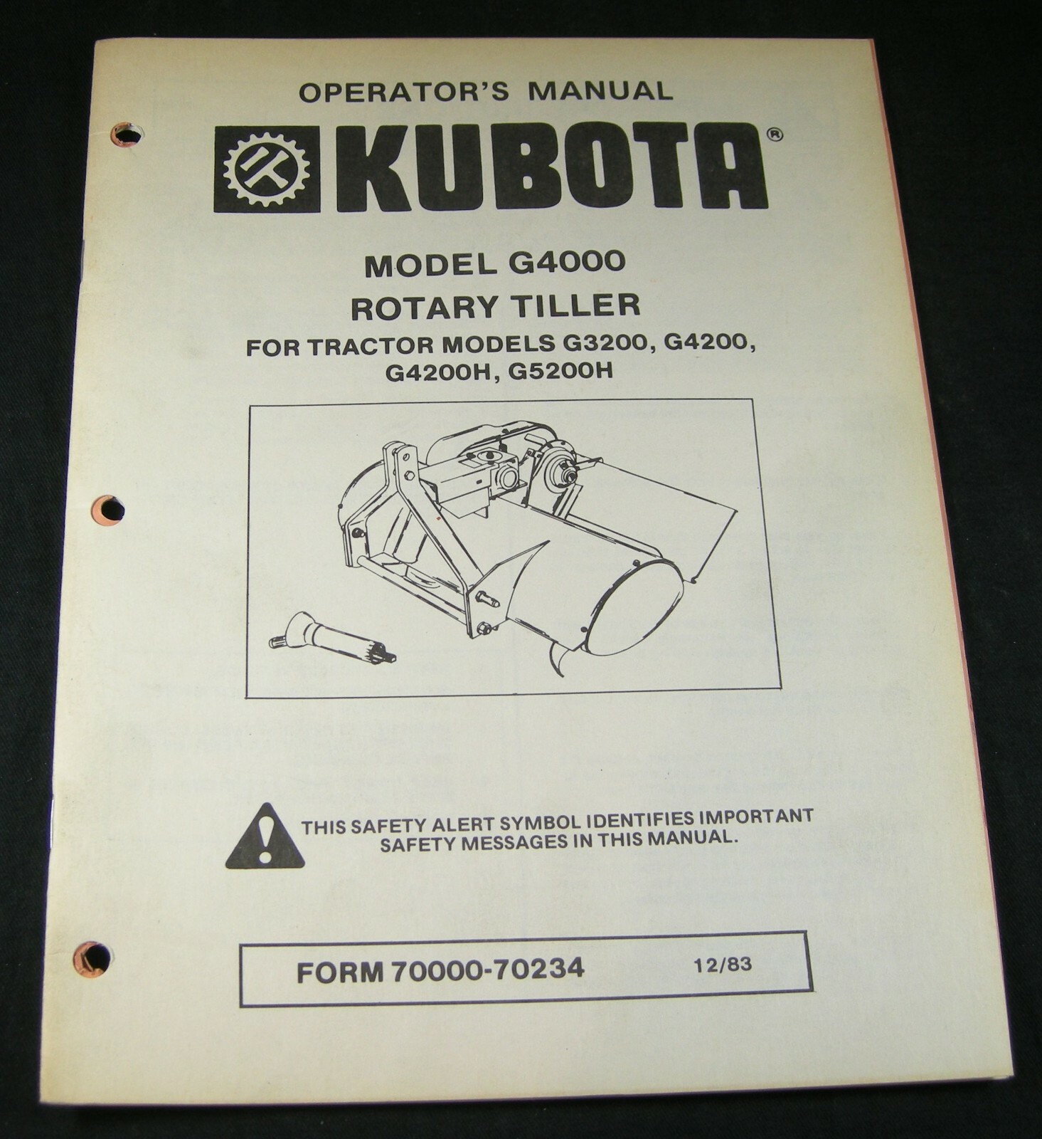 Kubota G4000 Rotary Tiller For G3200 G4200 G4200H G5200H Operators Parts Manual