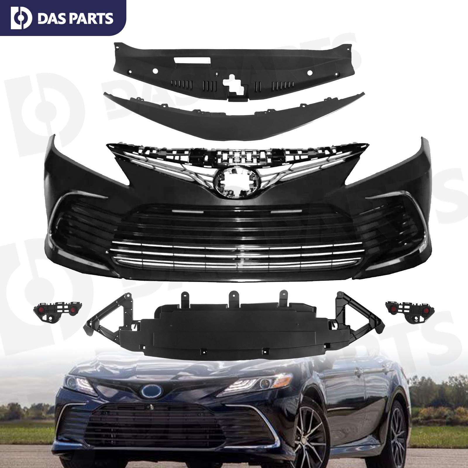 For 21-24 Toyota Camry LE XLE Front Bumper Grille Set Glossy Black w/Trim Chrome
