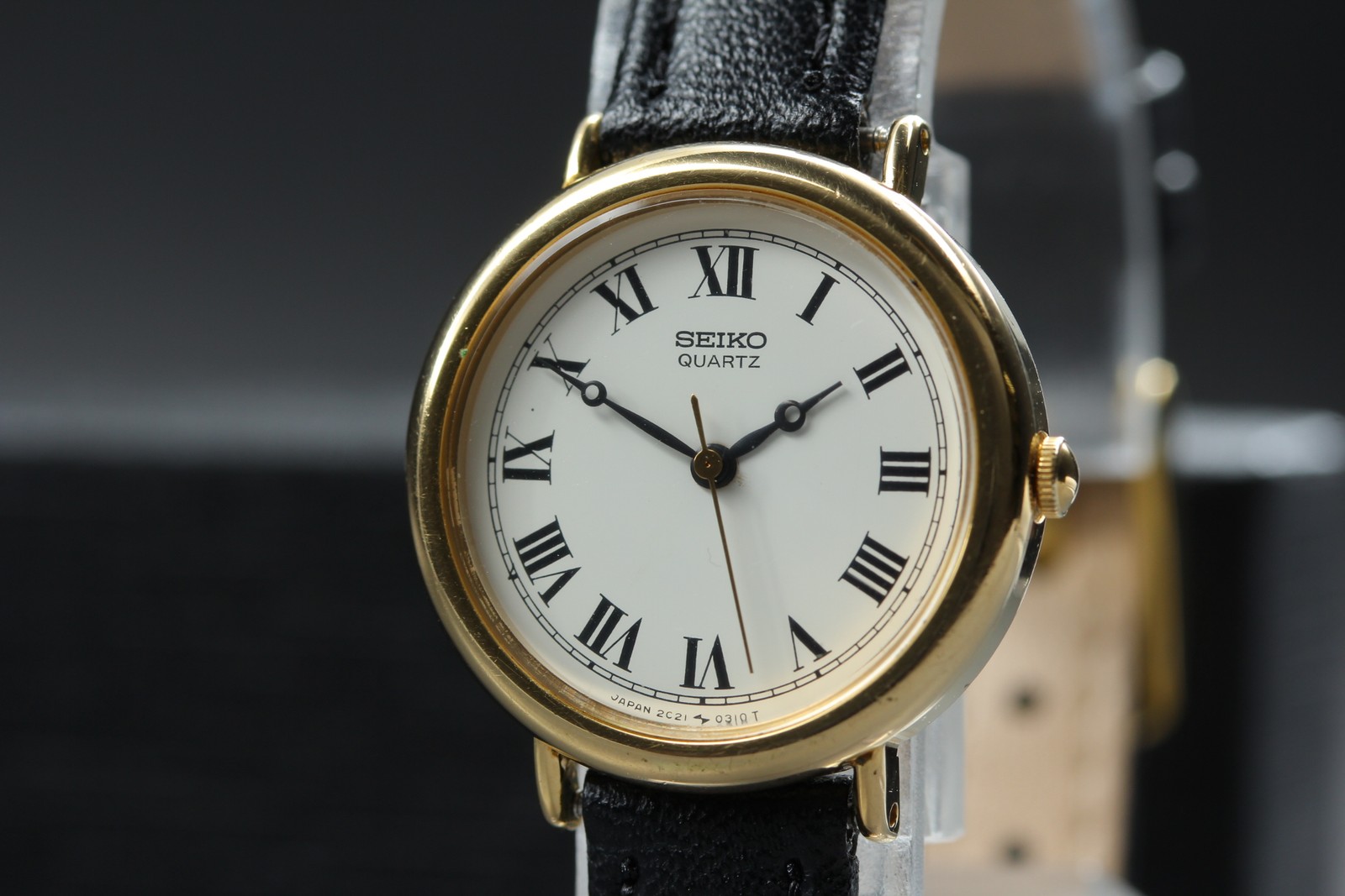 Vintage 1993 Exc+5 Seiko 2C21-0070 Gold Round Roman 25mm Quartz Ladies Watch