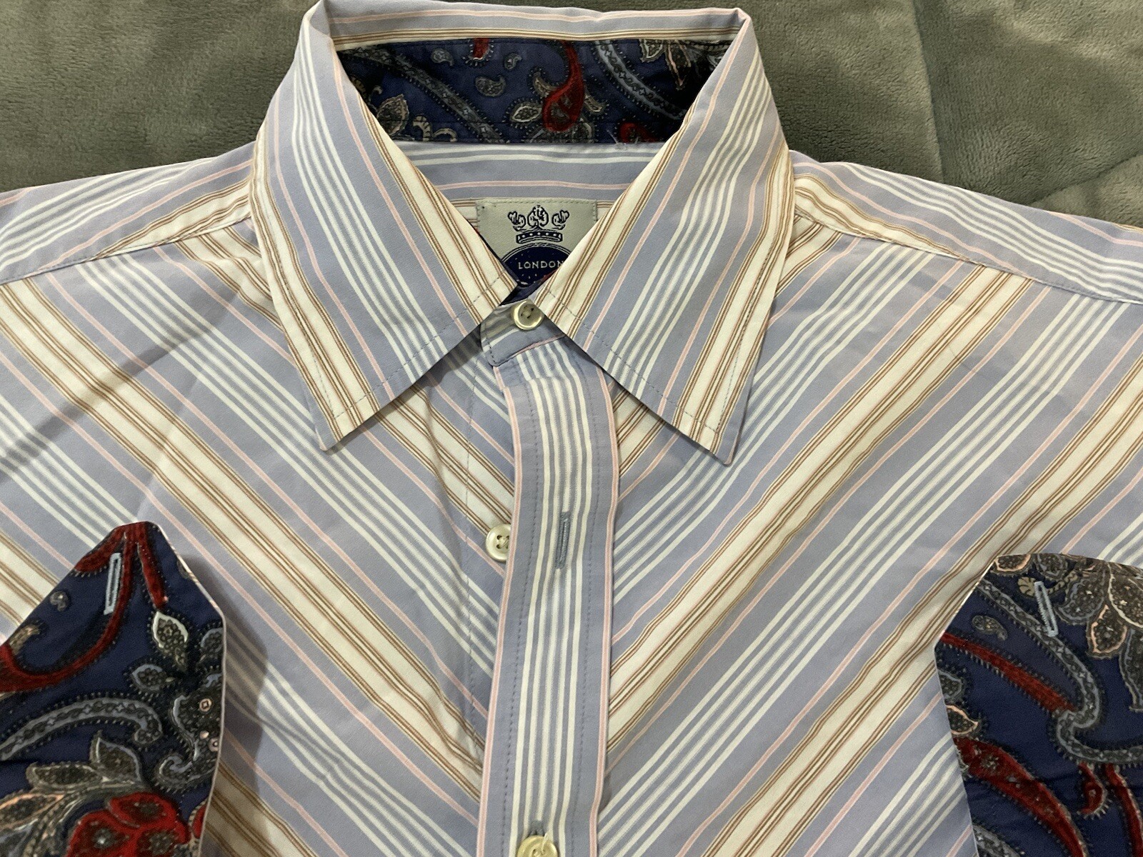 Robert Graham Paisley Embroidered L/S Multi-Color Striped Shirt Size Large  VTG