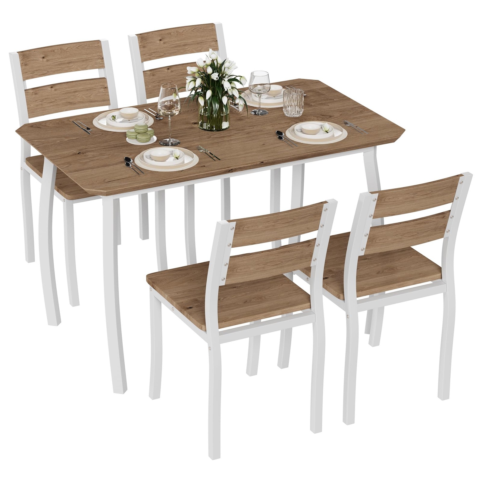 Modern 5 Piece Dining Table Set, Space-Saving Kitchen Table and 4 Chair Set