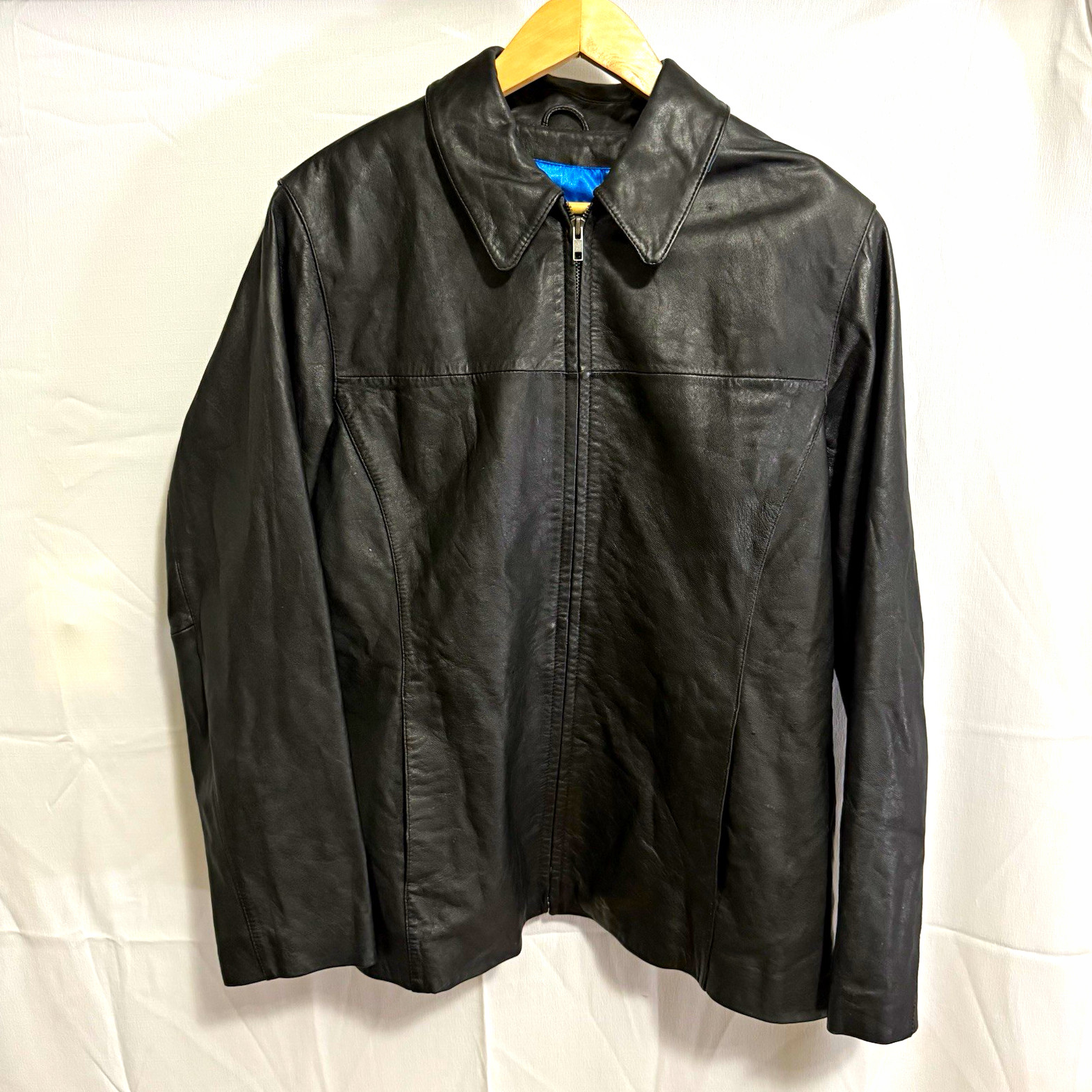Vintage/Y2K Wilsons Leather Maxima Black Leather Jacket Y2K Electric Blue Lining