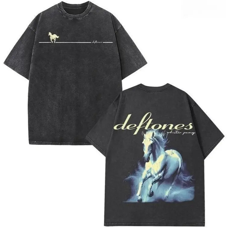 Deftones White Pony Vintage Washed Oversized T Shirt Men Women Retro 90s Rock Ba