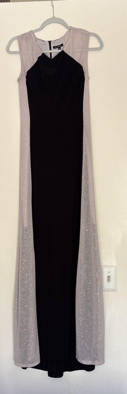 Marini Size 8 Full Length Gown Cocktail Formal Black Nude Glitter Sides Zip Back