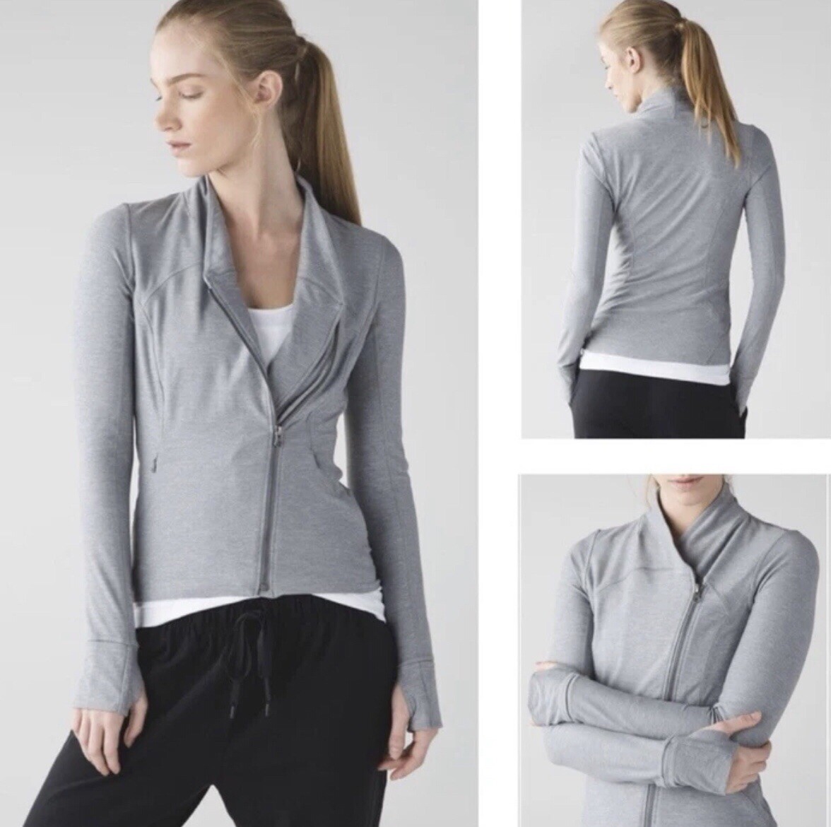 Lululemon Precision Jacket 10 Gray Heather Battleship Asymmetric Full Zip Luon Lululemon Precision Jacket 10 Gray Heather Battleship Asymmetric Full Zip Luon