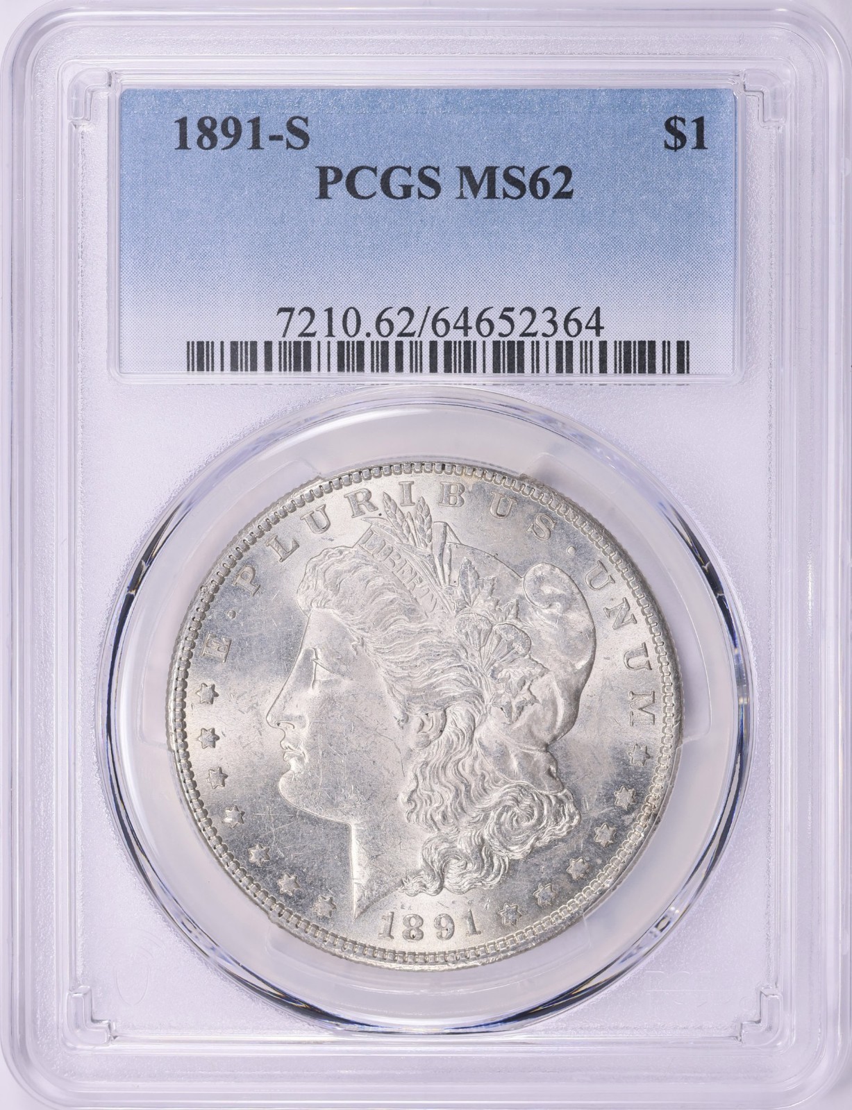 1891 S Morgan Dollar PCGS MS62 - Clean, Solid Strike, Good Eye Appeal for Grade