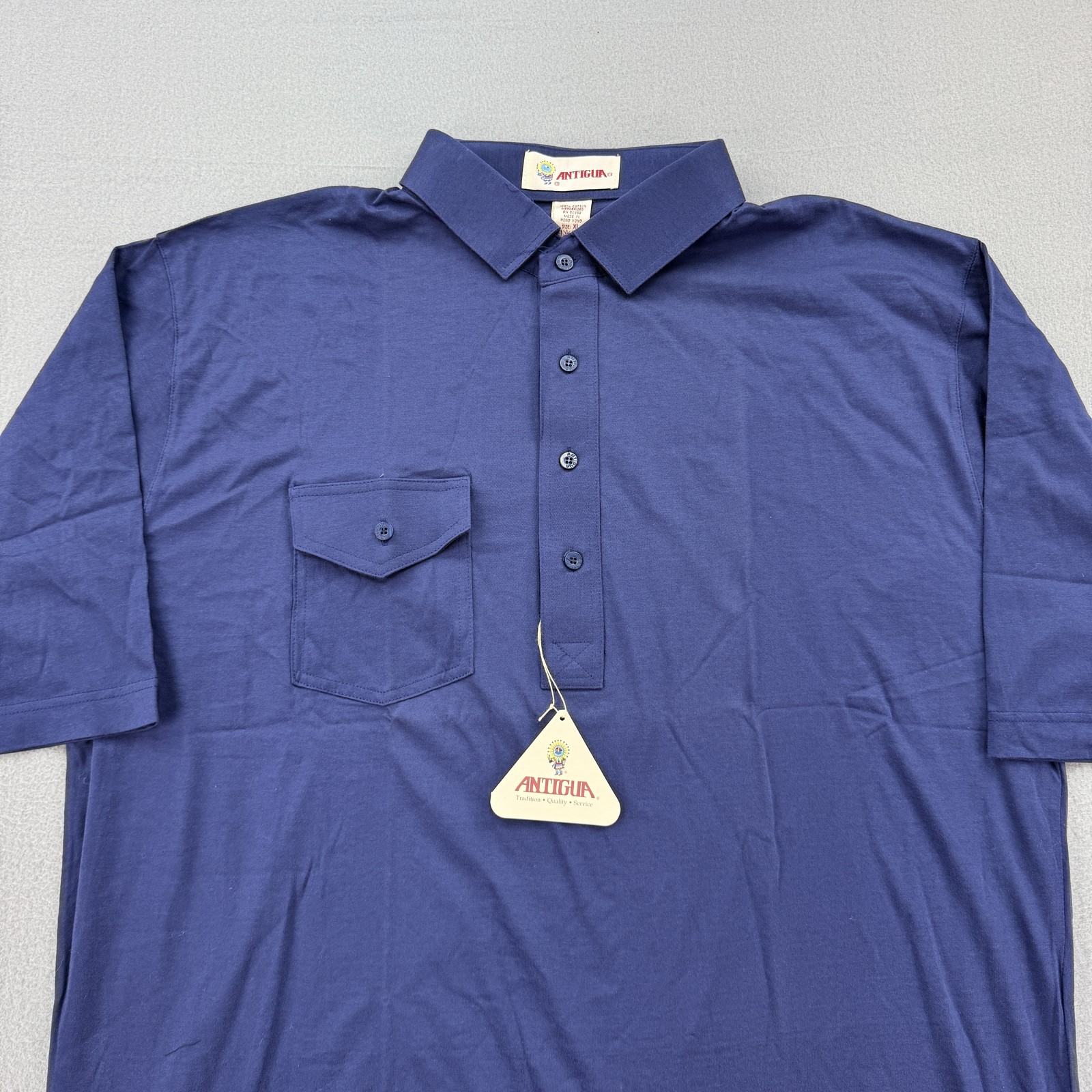 Vintage Antigua Shirt Mens XL Blue Polo Short Sleeve Pocket Merc Cotton 90s