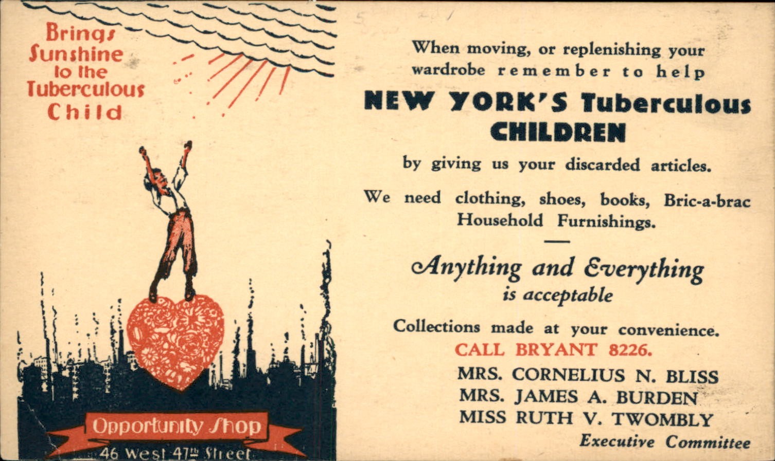 New York Tuberculous child fundraiser Social History Postal Card Postcard bhn