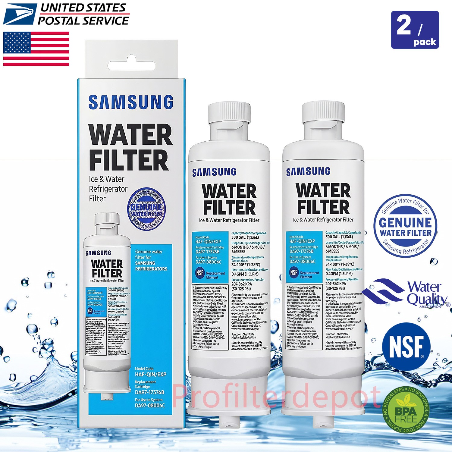 2PACK Genuine Samsung DA97-17376B HAF-QIN/EXP REFRIGERATOR Water Filter US 2PACK Genuine Samsung DA97-17376B HAF-QIN/EXP REFRIGERATOR Water Filter US