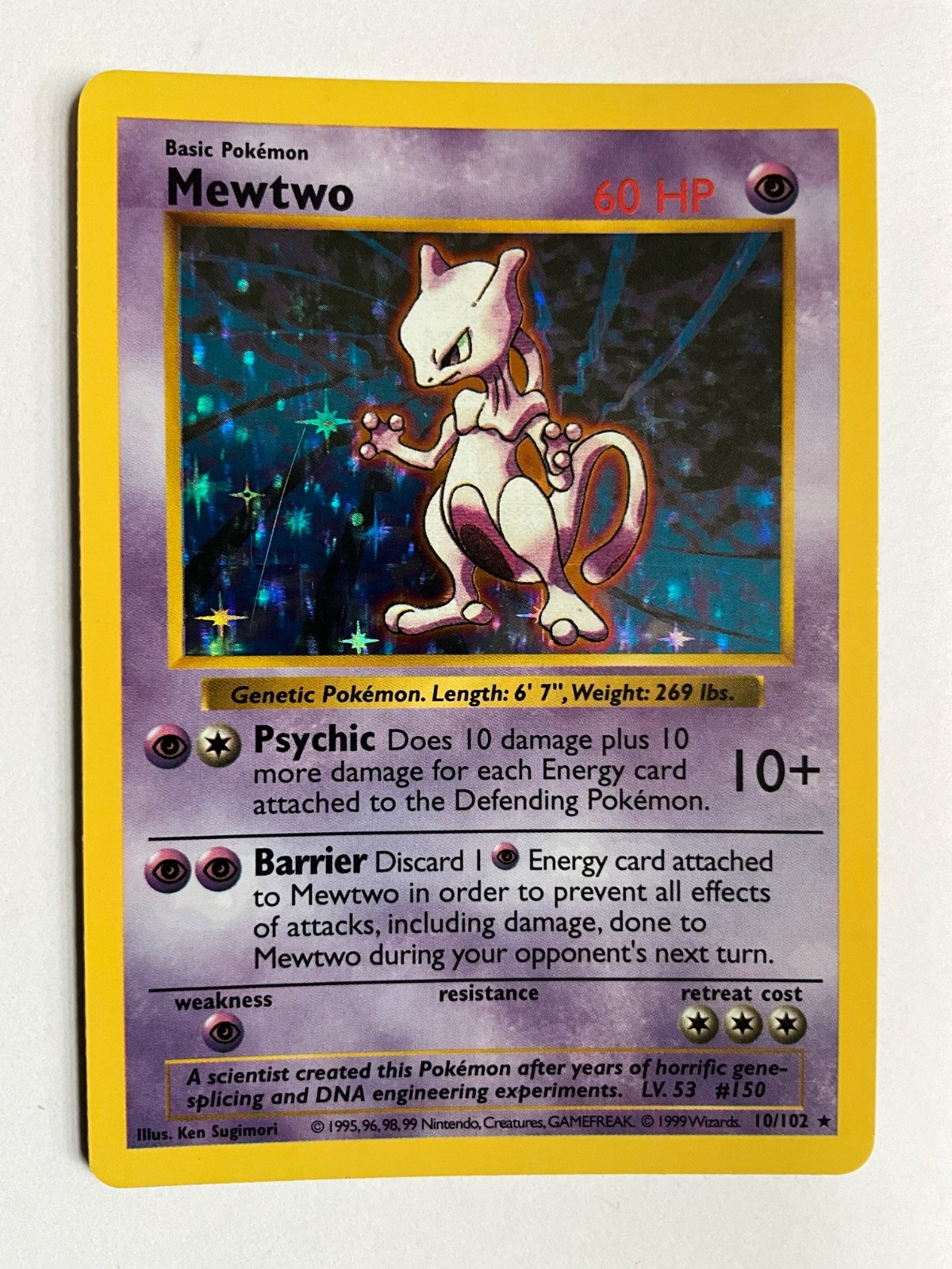 Pokémon LP Mewtwo 10/102 Holo Rare 1999 WOTC Base Set SHADOWLESS Edition Curl Pokémon LP Mewtwo 10/102 Holo Rare 1999 WOTC Base Set SHADOWLESS Edition Curl