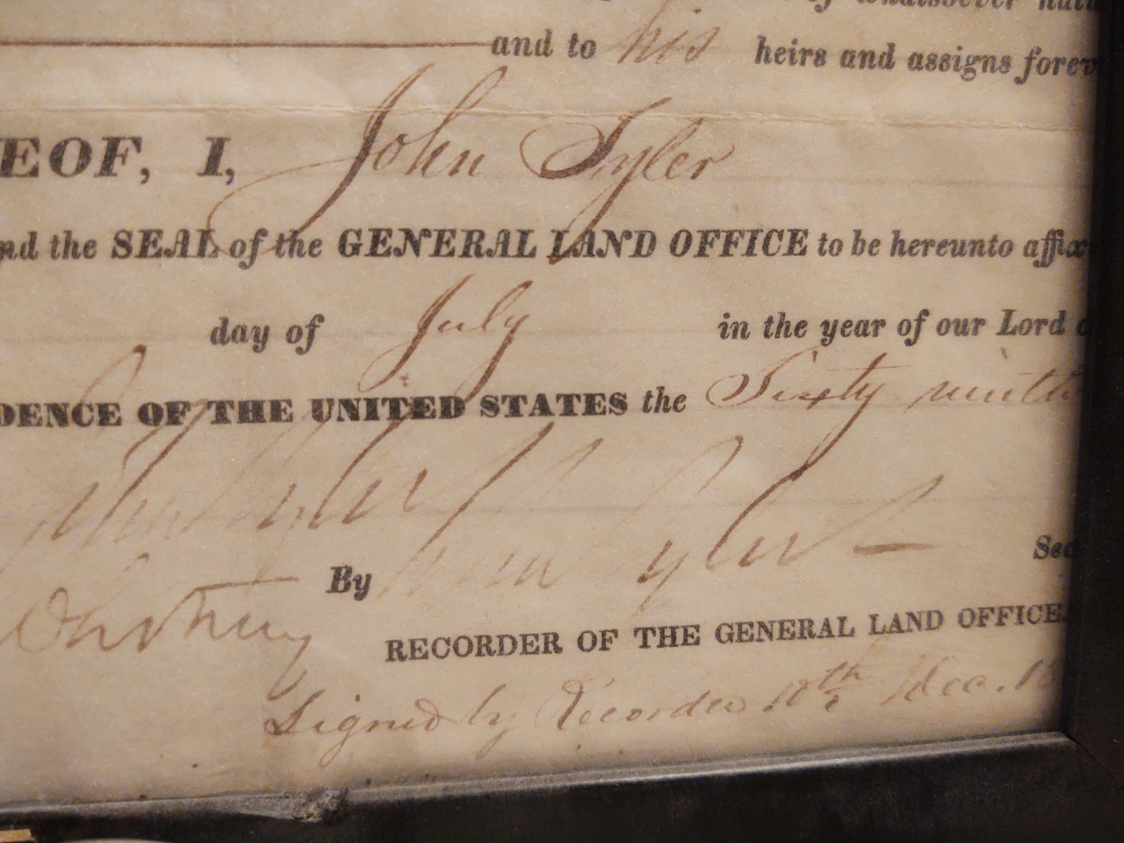 PRESIDENT JOHN TYLER SIGNED DOCUMENT PRESIDENT JOHN TYLER SIGNED DOCUMENT