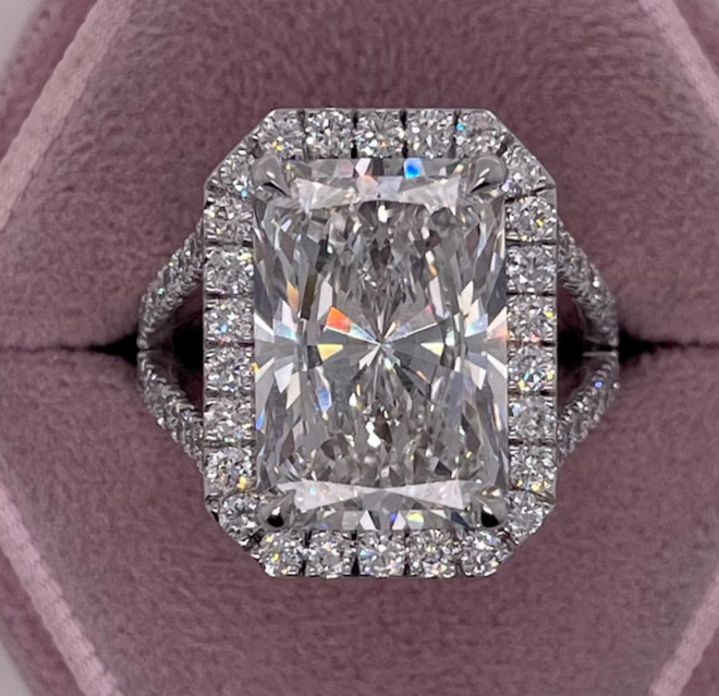 4.90CT Radiant Lab Grown/CVD Diamond Split Shank Halo Engagement Ring 14k Gold
